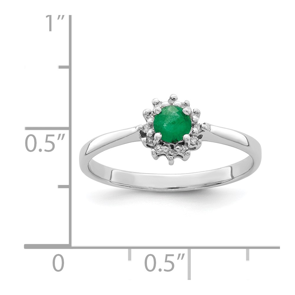 Sterling Silver Rhodium-plated Round Emerald & Diamond Ring (QR2799-7)