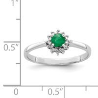 Sterling Silver Rhodium-plated Round Emerald & Diamond Ring view 3