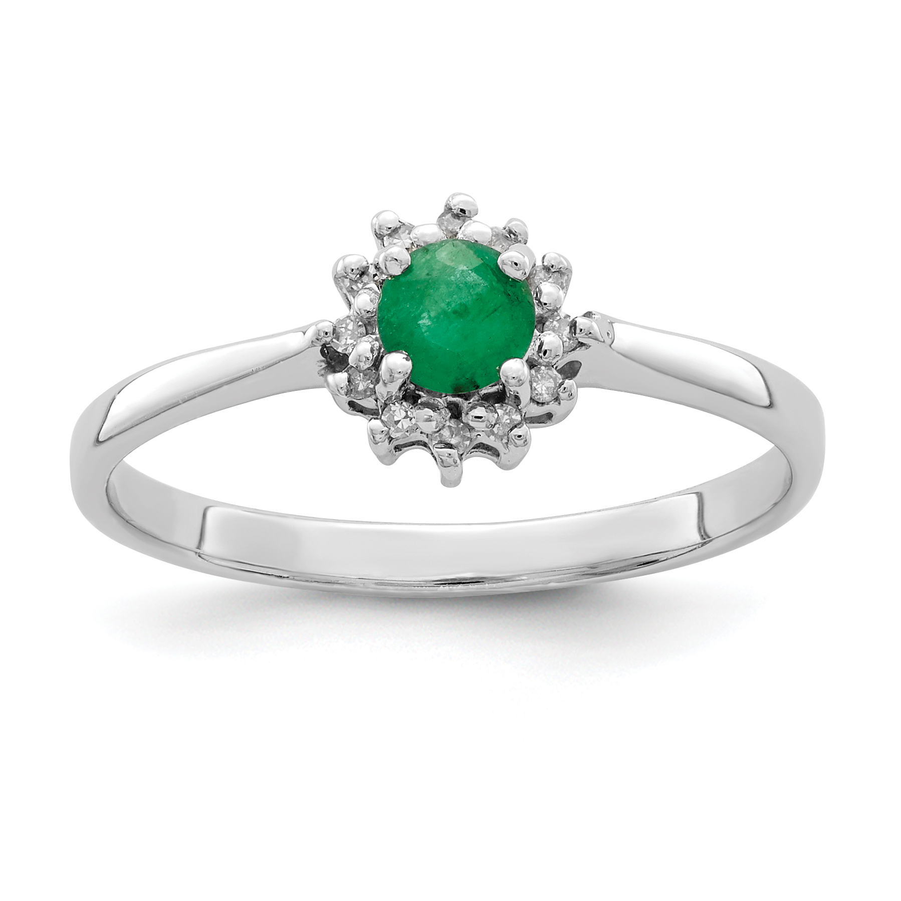 Sterling Silver Rhodium-plated Round Emerald & Diamond Ring (QR2799-7)