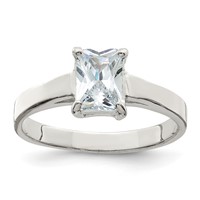 Sterling Silver Solitaire Emerald CZ Ring view 1