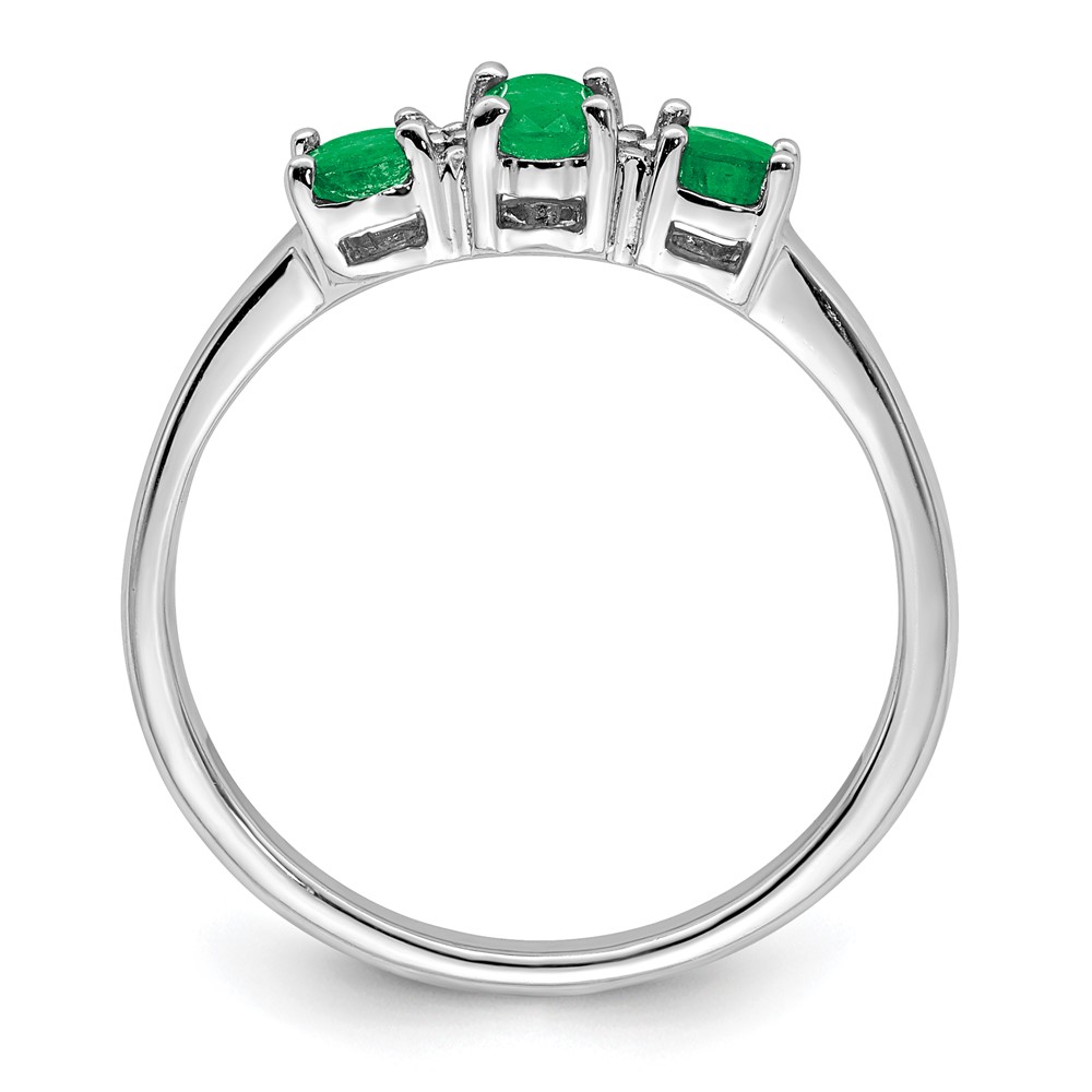 Sterling Silver Rhodium-plated Emerald 3 Stone and Diamond Ring (QR2800-8)