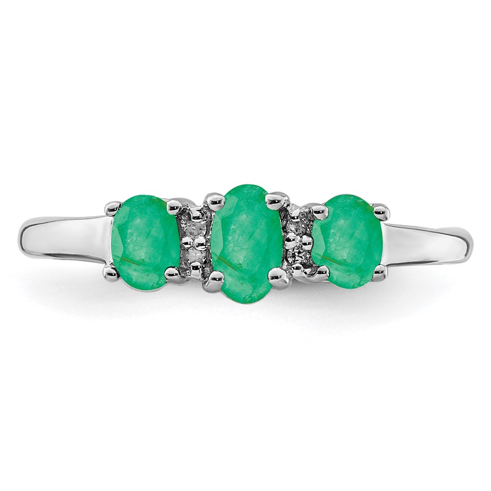 Sterling Silver Rhodium-plated Emerald 3 Stone and Diamond Ring (QR2800-8)