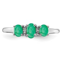 Sterling Silver Rhodium-plated Emerald 3 Stone and Diamond Ring view 5