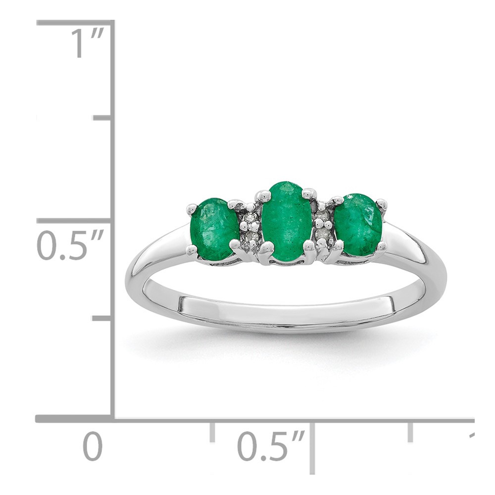 Sterling Silver Rhodium-plated Emerald 3 Stone and Diamond Ring (QR2800-8)