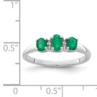 Sterling Silver Rhodium-plated Emerald 3 Stone and Diamond Ring view 3