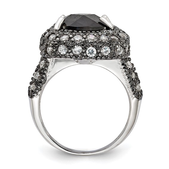Sterling Silver Black-Plated Black & Clear CZ Ring