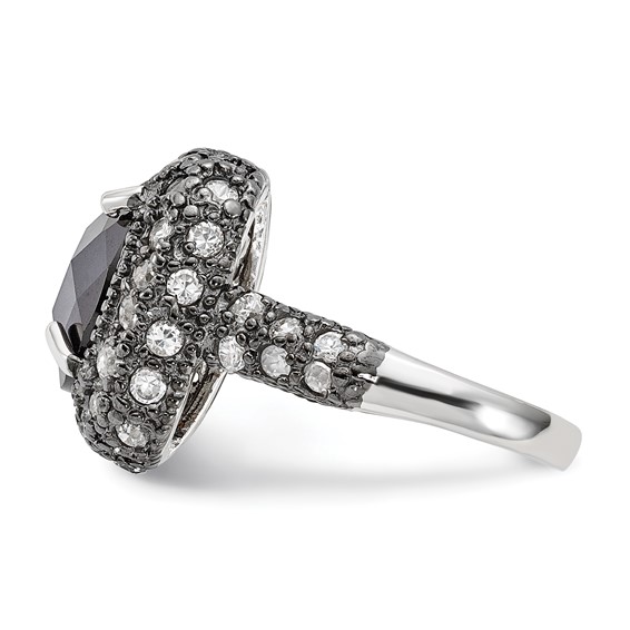Sterling Silver Black-Plated Black & Clear CZ Ring