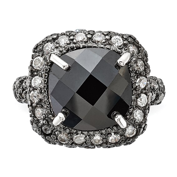 Sterling Silver Black-Plated Black & Clear CZ Ring