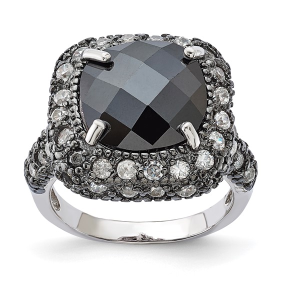 Sterling Silver Black-Plated Black & Clear CZ Ring