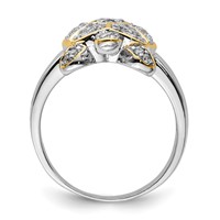 Sterling Silver Rhodium-plated CZ and Flash Gold-Plated Turtle Ring view 2
