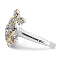 Sterling Silver Rhodium-plated CZ and Flash Gold-Plated Turtle Ring view 4
