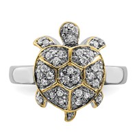 Sterling Silver Rhodium-plated CZ and Flash Gold-Plated Turtle Ring view 5