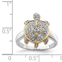 Sterling Silver Rhodium-plated CZ and Flash Gold-Plated Turtle Ring view 3