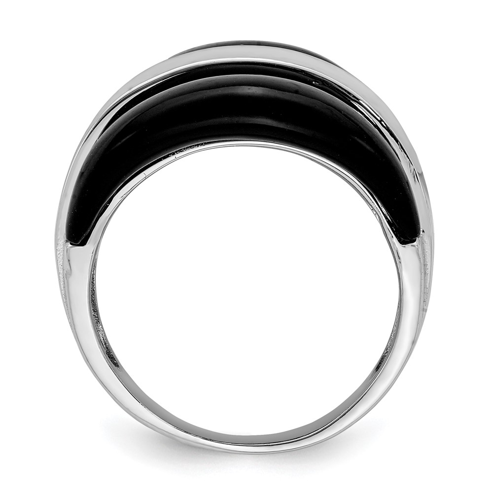 Sterling Silver Rhodium-plated Band w/ Surrounding Onyx Bands Ring (QR2812-8)