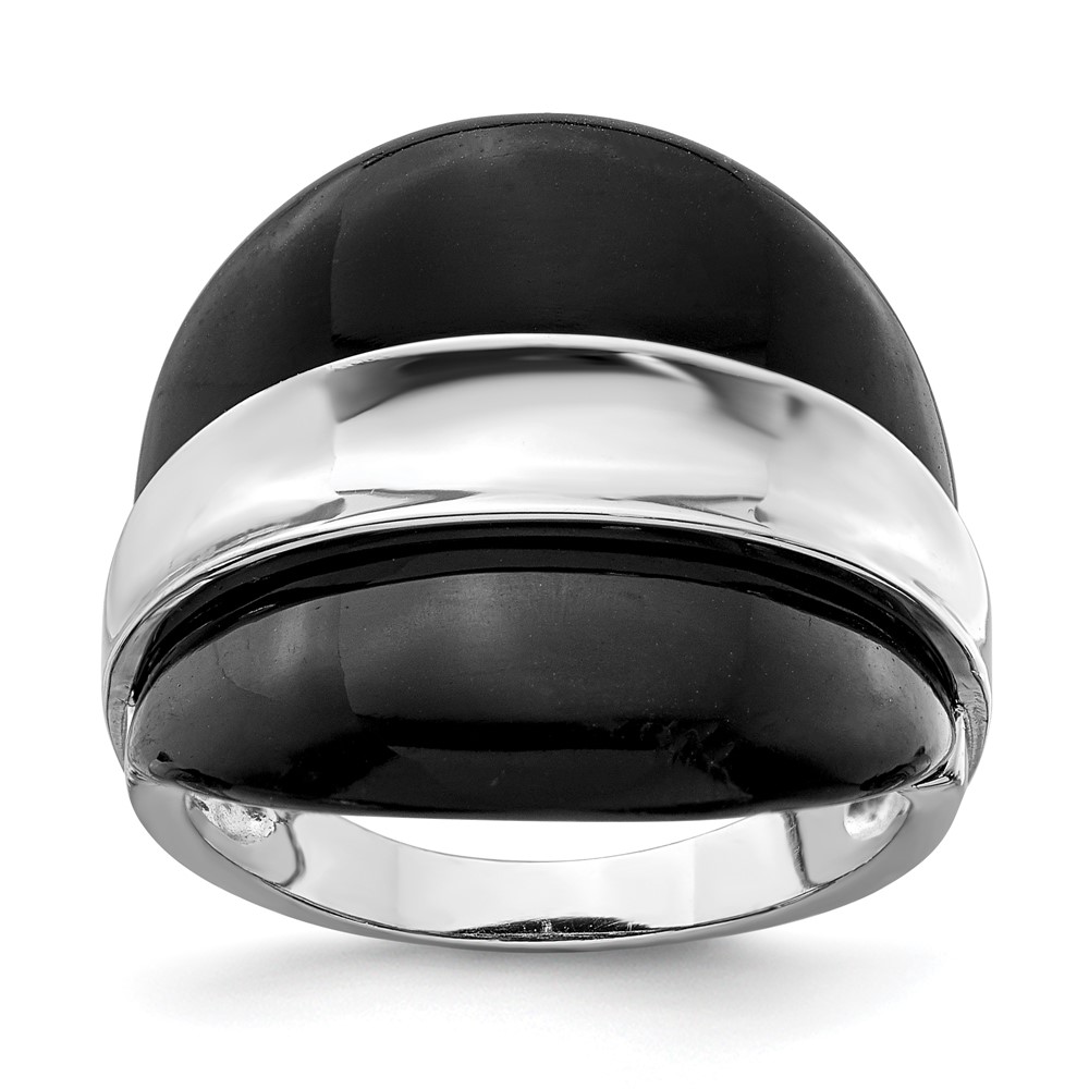 Sterling Silver Rhodium-plated Band w/ Surrounding Onyx Bands Ring (QR2812-8)