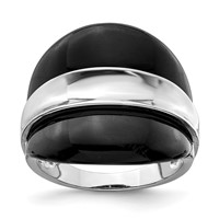 Sterling Silver Rhodium-plated Band Ring with Surrounding Onyx Bands view 1