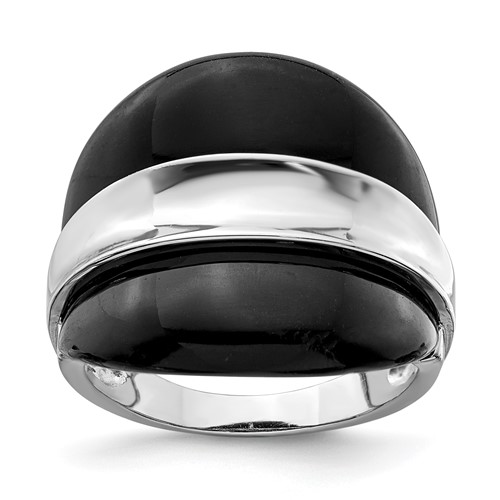 Sterling Silver Rhodium-plated Band Ring with Surrounding Onyx Bands