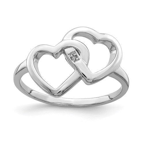 Sterling Silver Rhodium-plated Diamond Accent Intertwined Heart Ring