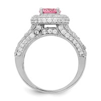 Sterling Silver Rhodium-plated Round Pink and White CZ Ring view 2