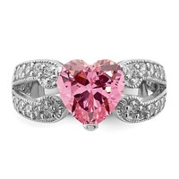Sterling Silver Rhodium-plated Round Pink and White CZ Ring view 5