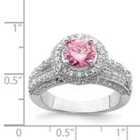 Sterling Silver Rhodium-plated Round Pink and White CZ Ring view 3