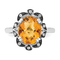 Sterling Silver Citrine & Diamond Oval Ring view 5