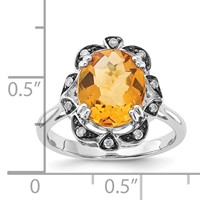 Sterling Silver Citrine & Diamond Oval Ring view 3