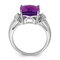 Sterling Silver Rhodium-plated Checker-Cut Amethyst & Diamond Ring view 2