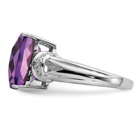 Sterling Silver Rhodium-plated Checker-Cut Amethyst & Diamond Ring view 4