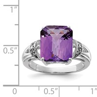 Sterling Silver Rhodium-plated Checker-Cut Amethyst & Diamond Ring view 3