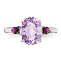 Sterling Silver Rhodium Pink Quartz & Rhodolite Garnet Ring view 4