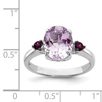 Sterling Silver Rhodium Pink Quartz & Rhodolite Garnet Ring view 5