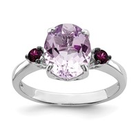 Sterling Silver Rhodium Pink Quartz & Rhodolite Garnet Ring view 1
