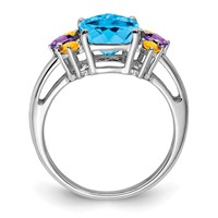 Sterling Silver Rhodium Light Swiss Blue, Amethyst & Citrine Ring view 2