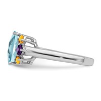 Sterling Silver Rhodium Light Swiss Blue, Amethyst & Citrine Ring view 3