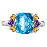 Sterling Silver Rhodium Light Swiss Blue, Amethyst & Citrine Ring view 4