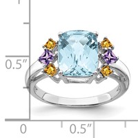 Sterling Silver Rhodium Light Swiss Blue, Amethyst & Citrine Ring view 5