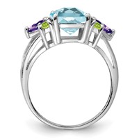 Sterling Silver Rhodium Light Swiss Blue Topaz, Amethyst & Peridot Ring view 2