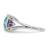 Sterling Silver Rhodium Light Swiss Blue Topaz, Amethyst & Peridot Ring view 3