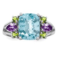 Sterling Silver Rhodium Light Swiss Blue Topaz, Amethyst & Peridot Ring view 4