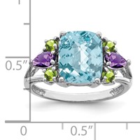 Sterling Silver Rhodium Light Swiss Blue Topaz, Amethyst & Peridot Ring view 5