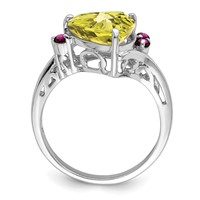 Sterling Silver Rhodium Lemon Quartz & Rhodolite Garnet Ring view 2