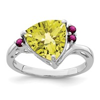 Sterling Silver Rhodium Lemon Quartz & Rhodolite Garnet Ring view 1