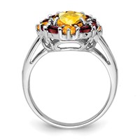 Sterling Silver Rhodium Citrine & Garnet Ring view 2
