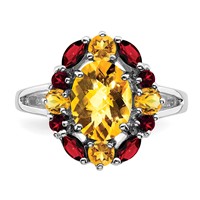 Sterling Silver Rhodium Citrine & Garnet Ring view 5