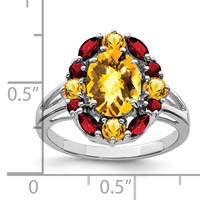 Sterling Silver Rhodium Citrine & Garnet Ring view 3