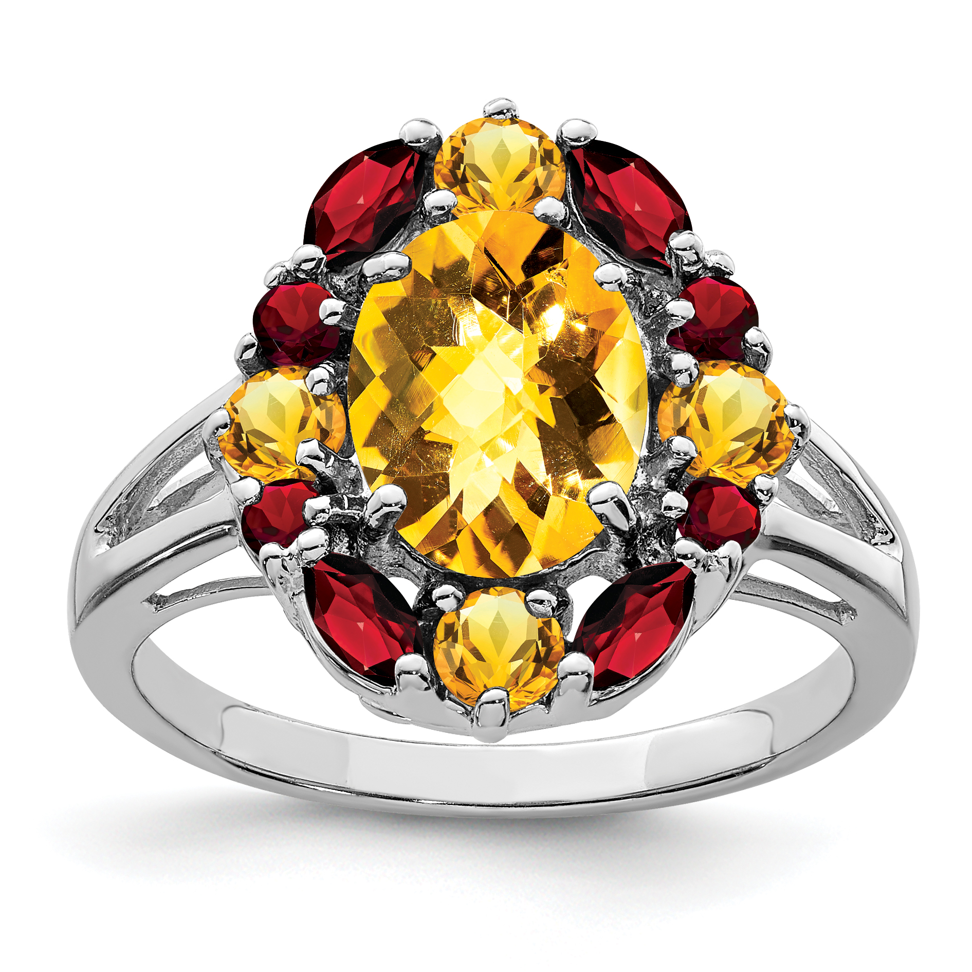 Sterling Silver Rhodium Citrine & Garnet Ring (QR2899CI-7)