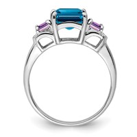 Sterling Silver Rhodium London Blue Topaz, Amethyst & Diam. Ring view 2