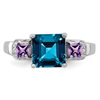 Sterling Silver Rhodium London Blue Topaz, Amethyst & Diam. Ring view 5