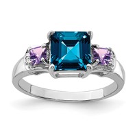 Sterling Silver Rhodium London Blue Topaz, Amethyst & Diam. Ring view 1